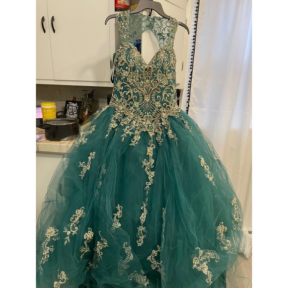 Morilee Madeline Gardner Emerald Green Beaded Ball Gown Formal Dress Size 12